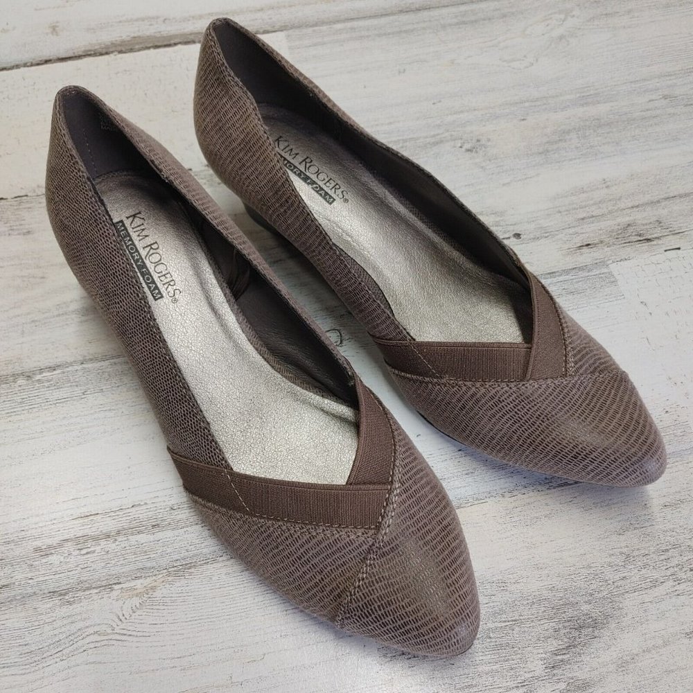 Kim Rogers Womens Omarey Classic Pump Shoes Brown Snakeskin Slip Ons Size 6